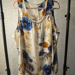 Maurices Floral Print Sleeveless Blouse - Blue and Gold